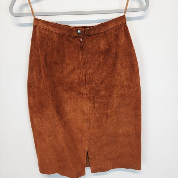 Vintage Pia Rucci Suede Skirt Size 4 23" Cognac Back Slit Knee Length Festival - Picture 5 of 11